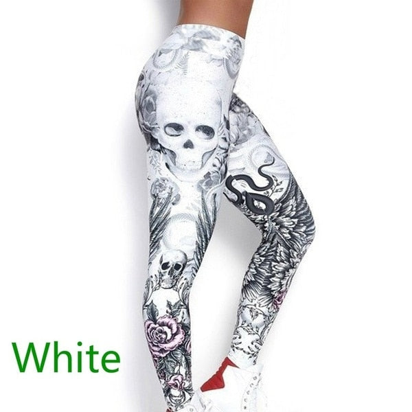 Women's White Pink & Grey Skull Design Leggings