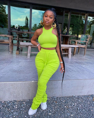 Women's Stacked Leggings & Sleeveless Crop Top 2 Two Piece Tracksuit Sets