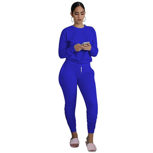 2 Piece Solid Color Long Sleeve T-shirt & Matching Stacked Pant Sets
