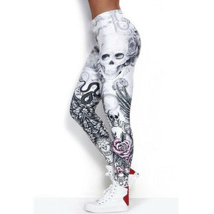 Women's White Pink & Grey Skull Design Leggings