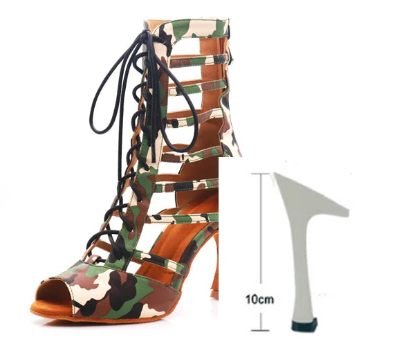 Women's Lace-Up Army Green Camouflage High Heel Shoes