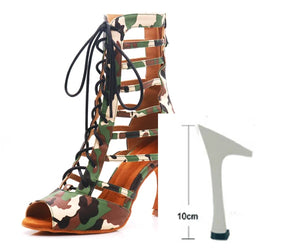 Women's Lace-Up Army Green Camouflage High Heel Shoes