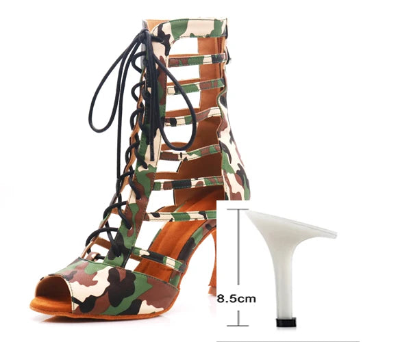 Women's Lace-Up Army Green Camouflage High Heel Shoes