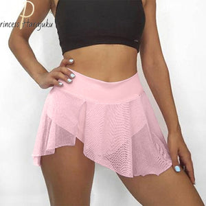 Sexy Solid Color Mini Fitness Veil Gym Skirt