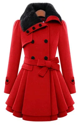 Women's Winter Slim Long Wool Sherpa Korean Cashmere England Style Trench Coat