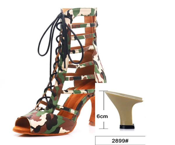 Women's Lace-Up Army Green Camouflage High Heel Shoes