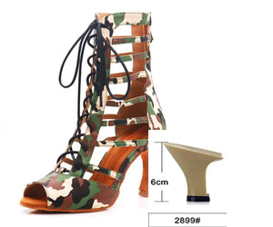 Women's Lace-Up Army Green Camouflage High Heel Shoes