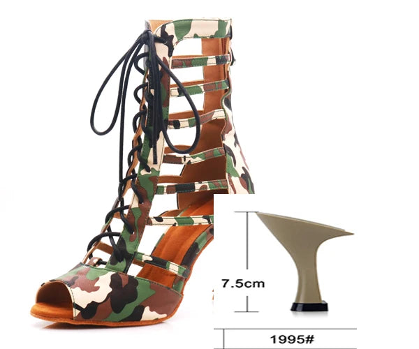 Women's Lace-Up Army Green Camouflage High Heel Shoes