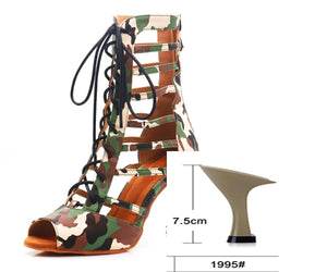 Women's Lace-Up Army Green Camouflage High Heel Shoes