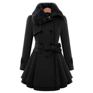 Women's Winter Slim Long Wool Sherpa Korean Cashmere England Style Trench Coat
