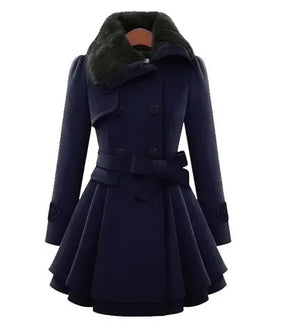 Women's Winter Slim Long Wool Sherpa Korean Cashmere England Style Trench Coat