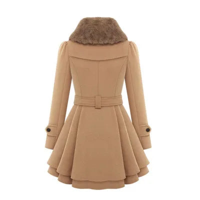 Women's Winter Slim Long Wool Sherpa Korean Cashmere England Style Trench Coat