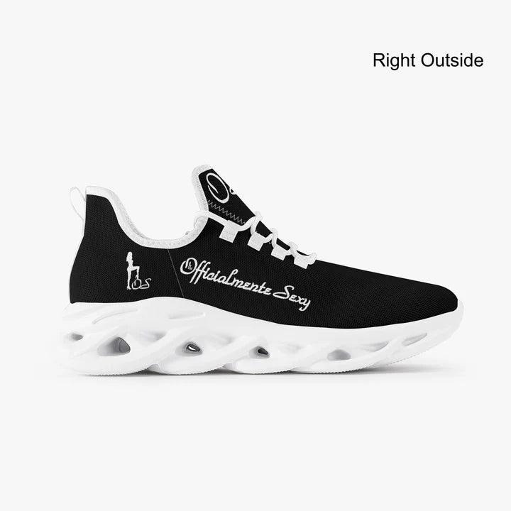 Italian Oficialmente Sexy Solid Color Collection Bounce Mesh Knit Sneakers - Black And White