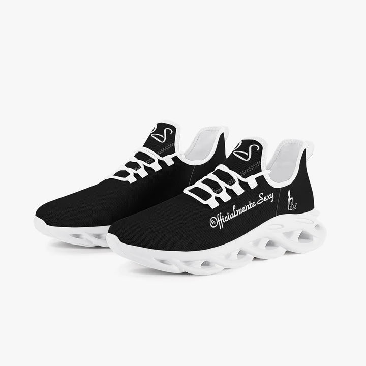 Italian Oficialmente Sexy Solid Color Collection Bounce Mesh Knit Sneakers - Black And White