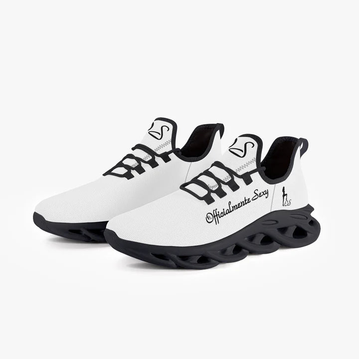 Italian Officialmente Sexy Solid Color Collection Bounce Mesh Knit Sneakers - White