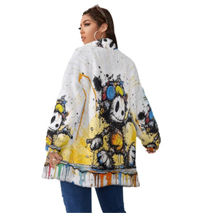Officially Sexy All-Over Cartoon Print Women's Borg Fleece Stand-up Collar Plus Size Coat Back View