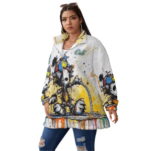 Officially Sexy All-Over Cartoon Print Women's Borg Fleece Stand-up Collar Coat (Plus Size)