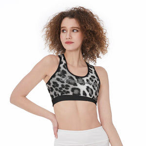 Officially Sexy Snow Leopard Print Collection Sports Bra Black Waistband 1