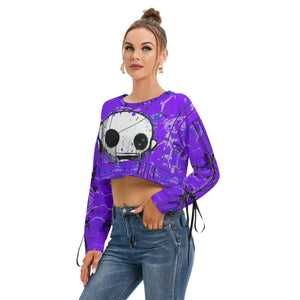 Officially Sexy Creepy Boy Collection Women's Long Sleeve Cropped Dark Purple Sweatshirt With Lace-up Sleeves Left Side View