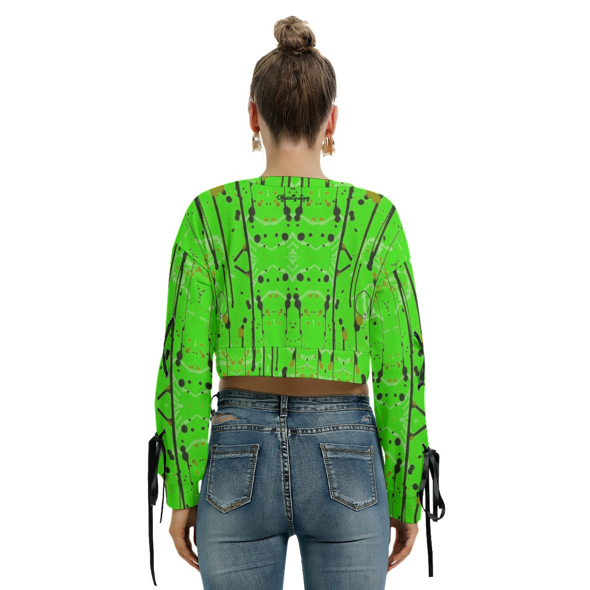 Officially Sexy Creepy Boy Collection Women's Long Sleeve Cropped Neon Green Sweatshirt Back