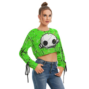 Officially Sexy Creepy Boy Collection Women's Long Sleeve Cropped Neon Green Sweatshirt Right Side