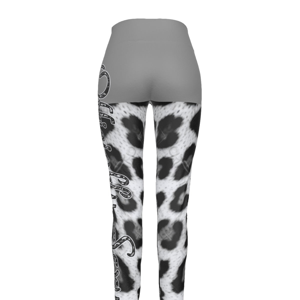 Officially Sexy Grey Snow Leopard Print Collection Women's Grey High Waist Booty Popper Leggings #2 (English) 3