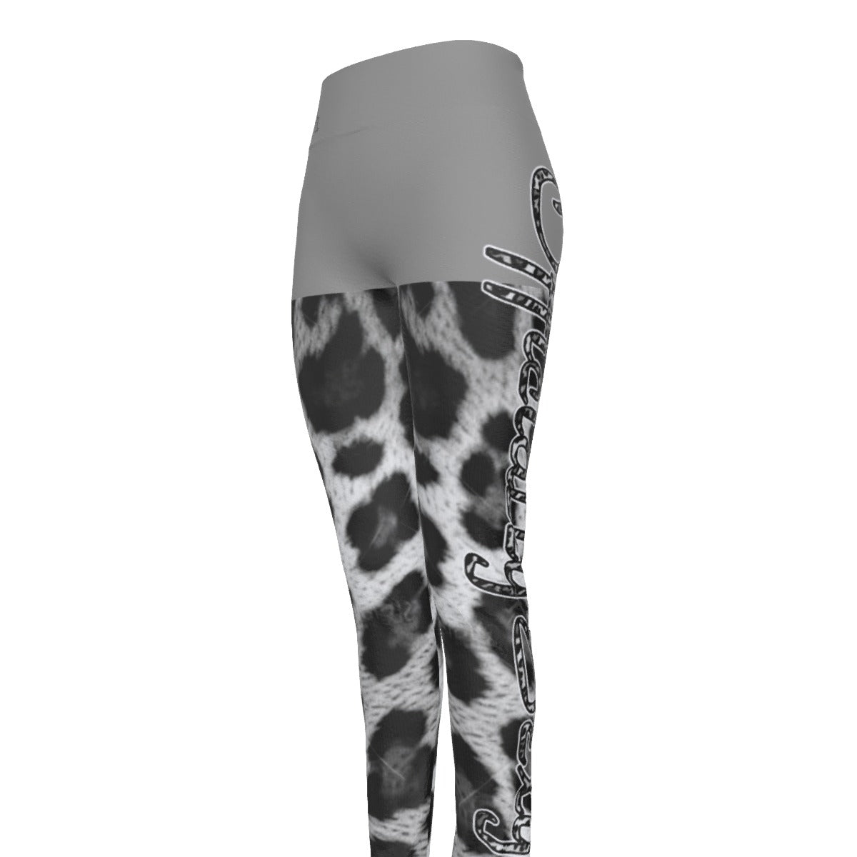 Officially Sexy Grey Snow Leopard Print Collection Women's Grey High Waist Booty Popper Leggings #2 (English) 4