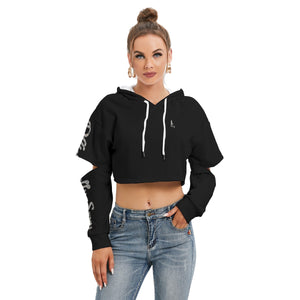 Officially Sexy Halloween Collection Black and Orange Bats Women's Black Heavy Fleece Cropped Hoodie #1 (English) 1