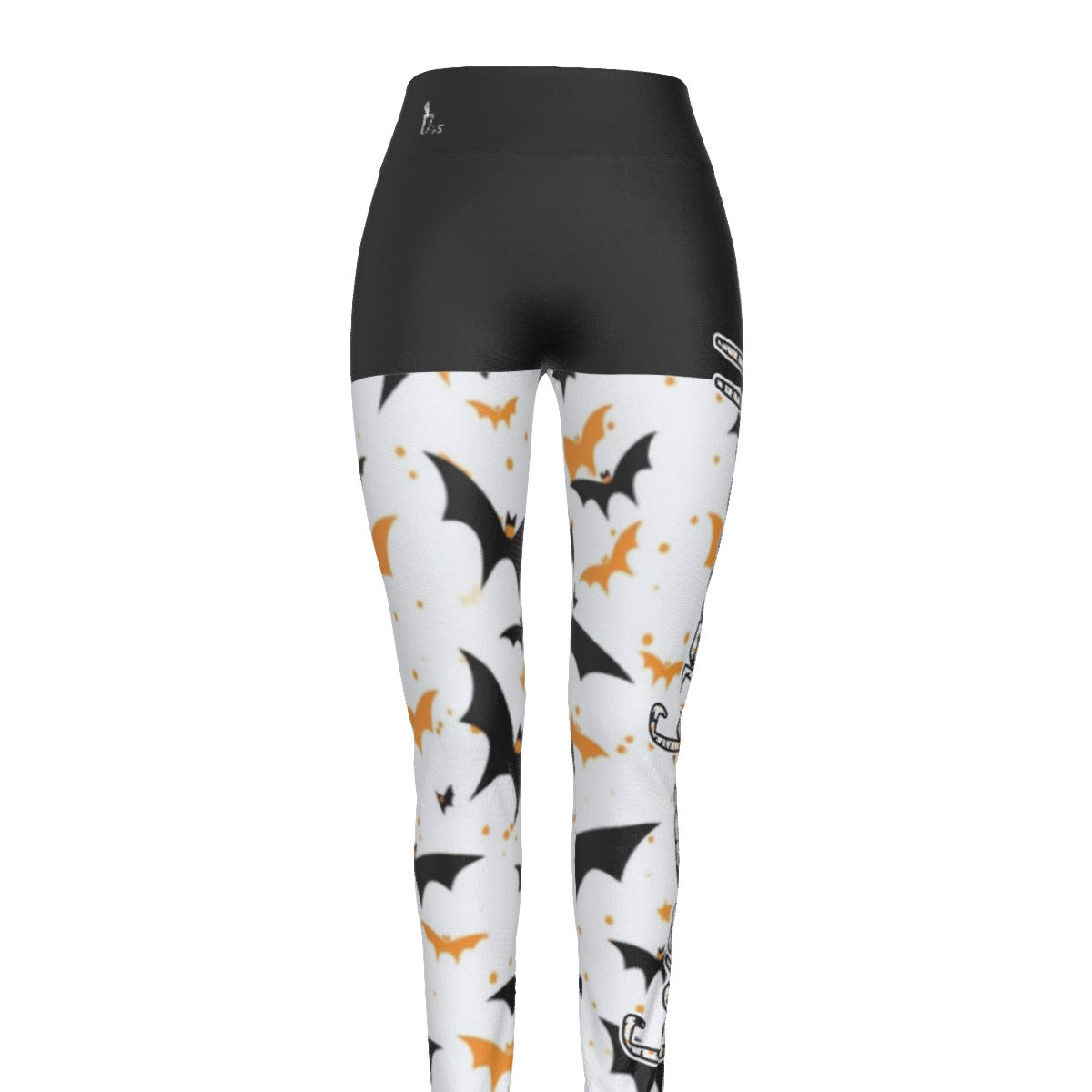Officially Sexy Halloween Collection Black and Orange Bats Women's Black High Waist Booty Popper Leggings #2 (English) 1
