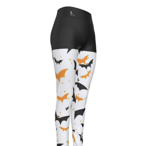 Officially Sexy Halloween Collection Black and Orange Bats Women's Black High Waist Booty Popper Leggings #2 (English) 2