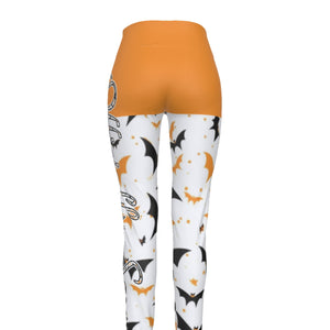 Officially Sexy Halloween Collection Black and Orange Bats Women's Orange High Waist Booty Popper Leggings #2 (English) 3