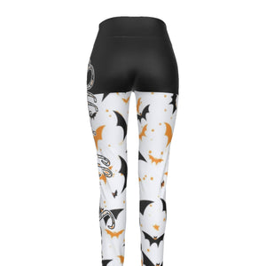 Officially Sexy Halloween Collection Black and Orange Bats Women's Black High Waist Booty Popper Leggings #2 (English) 3