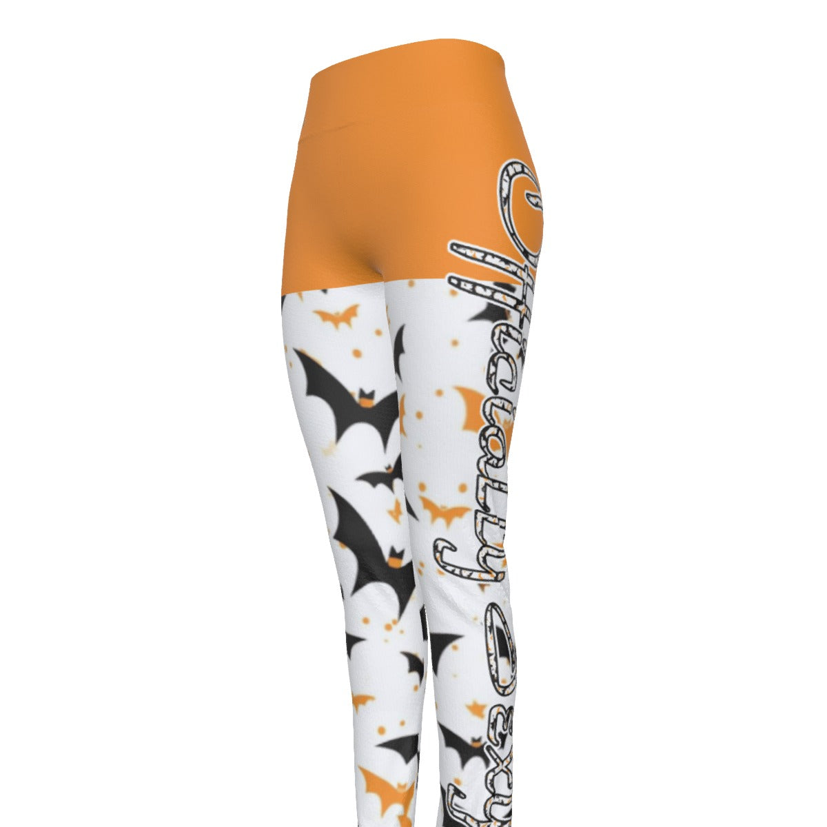 Officially Sexy Halloween Collection Black and Orange Bats Women's Orange High Waist Booty Popper Leggings #2 (English) 4