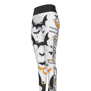 Officially Sexy Halloween Collection Black and Orange Bats Women's Black High Waist Leggings #2 (English) 4