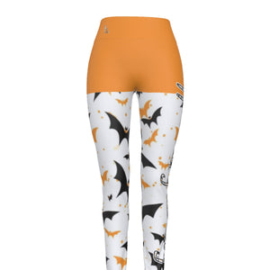 Officially Sexy Halloween Collection Black and Orange Bats Women's Orange High Waist Booty Popper Leggings #2 (English) 1