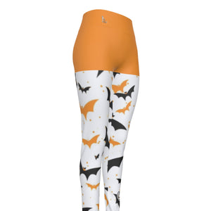 Officially Sexy Halloween Collection Black and Orange Bats Women's Orange High Waist Booty Popper Leggings #2 (English) 2