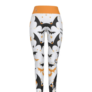 Officially Sexy Halloween Collection Black and Orange Bats Women's Orange High Waist Leggings #2 (English) 1