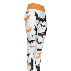 Officially Sexy Halloween Collection Black and Orange Bats Women's Orange High Waist Leggings #2 (English) 2