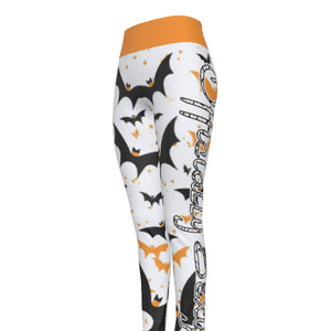 Officially Sexy Halloween Collection Black and Orange Bats Women's Orange High Waist Leggings #2 (English) 3