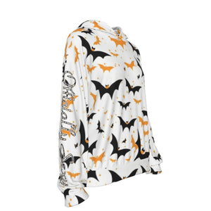 Officially Sexy Halloween Collection Black and Orange Bats Women's White Casual Hoodie #3 (English) 2