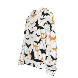 Officially Sexy Halloween Collection Black and Orange Bats Women's White Casual Hoodie #3 (English) 