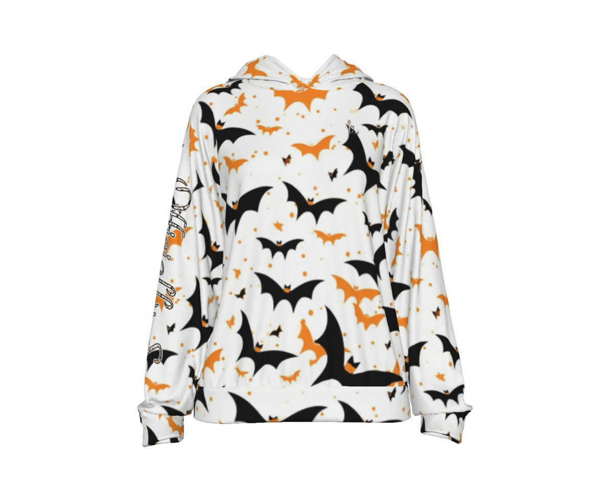 Officially Sexy Halloween Collection Black and Orange Bats Women's White Casual Hoodies (English)