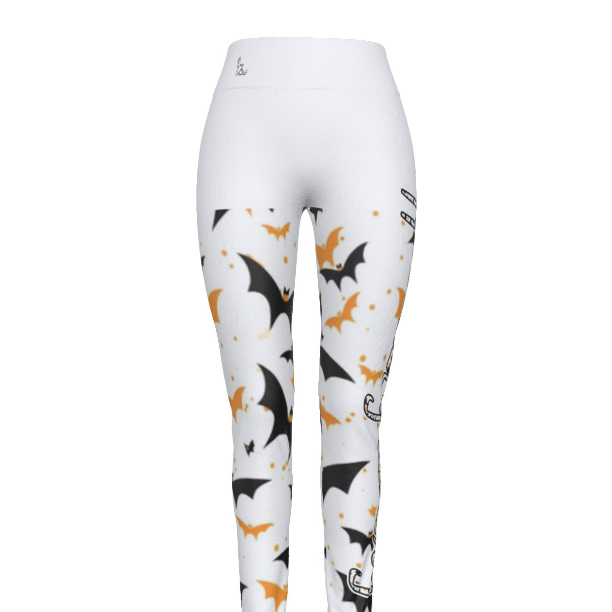 Officially Sexy Halloween Collection Black and Orange Bats Women's White High Waist Booty Popper Leggings #2 (English) 1