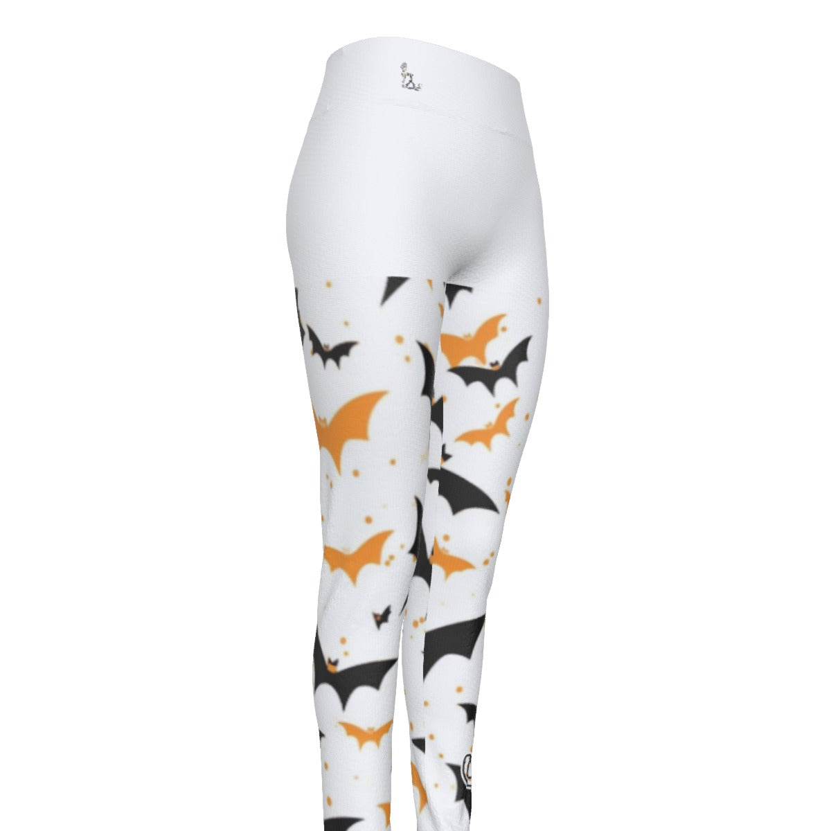 Officially Sexy Halloween Collection Black and Orange Bats Women's White High Waist Booty Popper Leggings #2 (English) 2