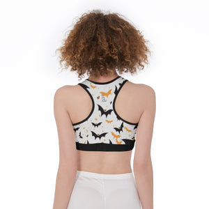 Officially Sexy Halloween Collection Black and Orange Bats Women's White Sports Bra #3 (English) 3