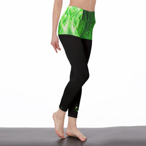Officially Sexy Neon Green Laser Hearts High Waist Black Booty Popper Leggings With (English) 2 Right Leg