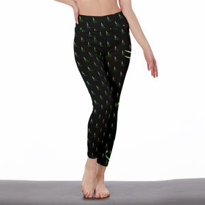 Officially Sexy Neon Green Laser Hearts High Waist Black Legging With AOP Logo On Legs (English) 1 Front