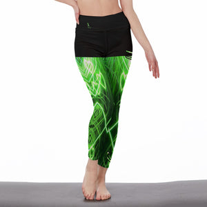 Officially Sexy Neon Green Laser Hearts High Waist Booty Popper Legging (English)  1 Front