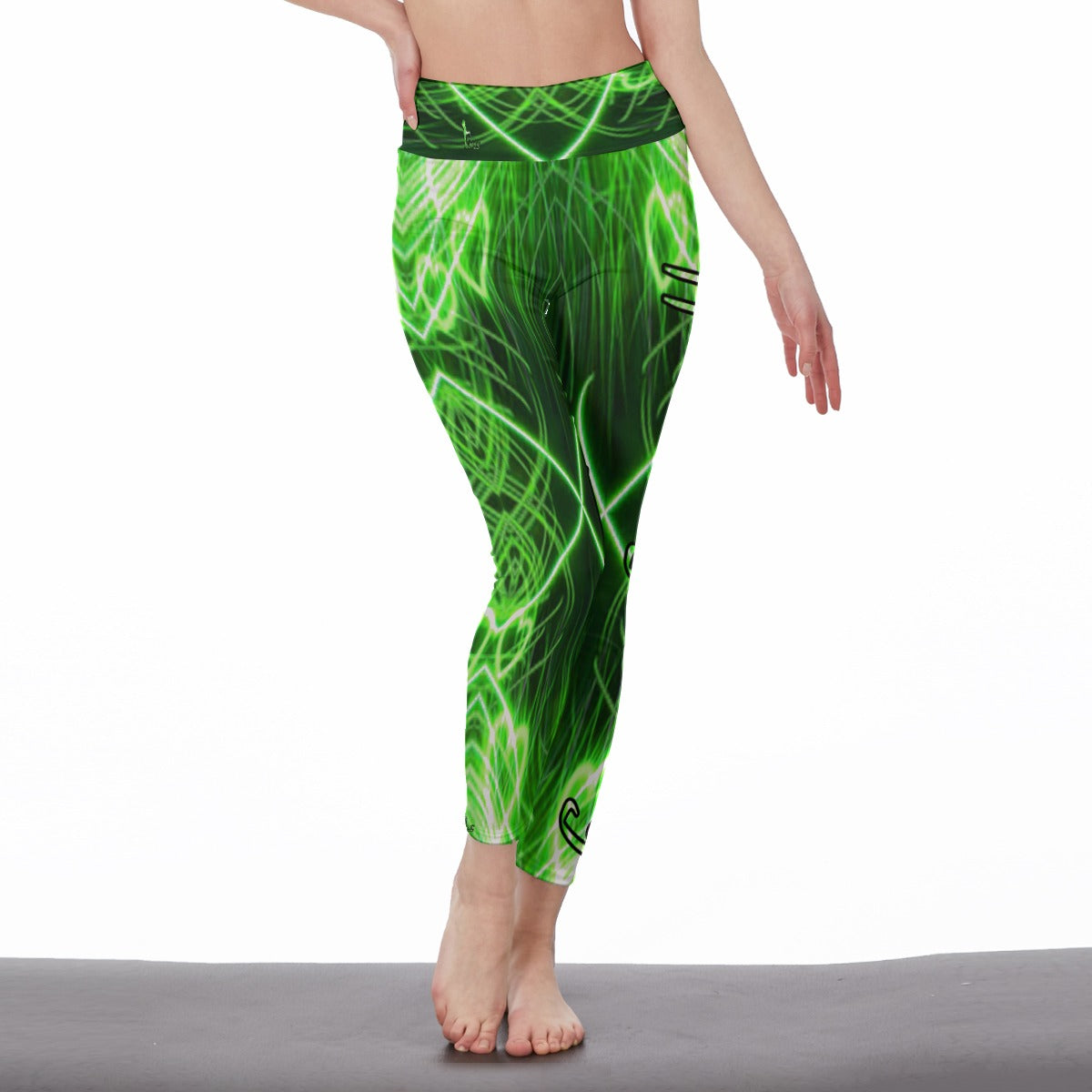 Officially Sexy Neon Green Laser Hearts High Waist Legging (English) 1 Front