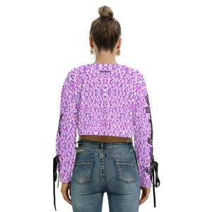 Officially Sexy Pink Stitched FHC Women's Long Sleeve Cropped Sweatshirt With Lace up Sleeves Back